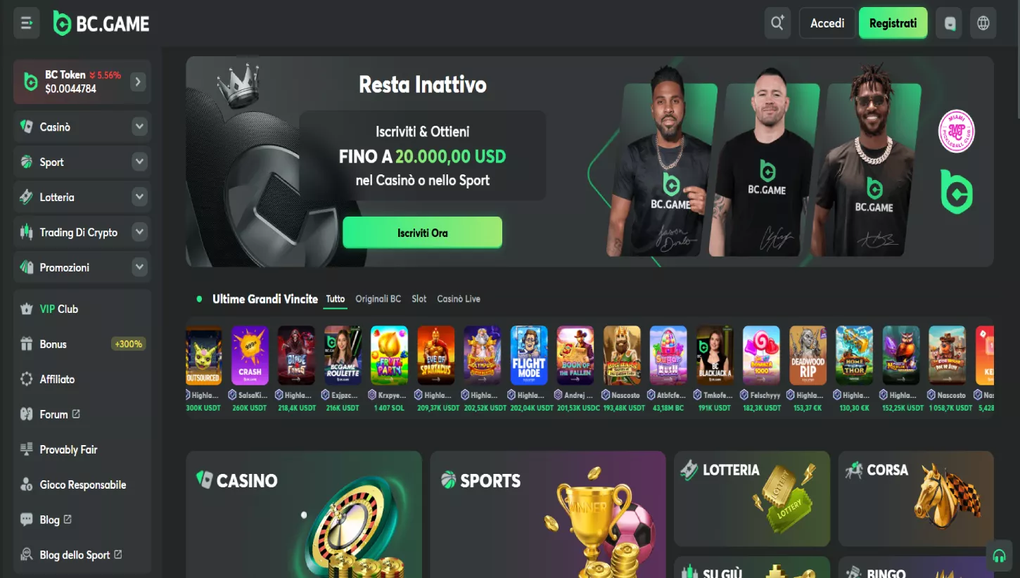 Pagina principale di BC. Games Casino