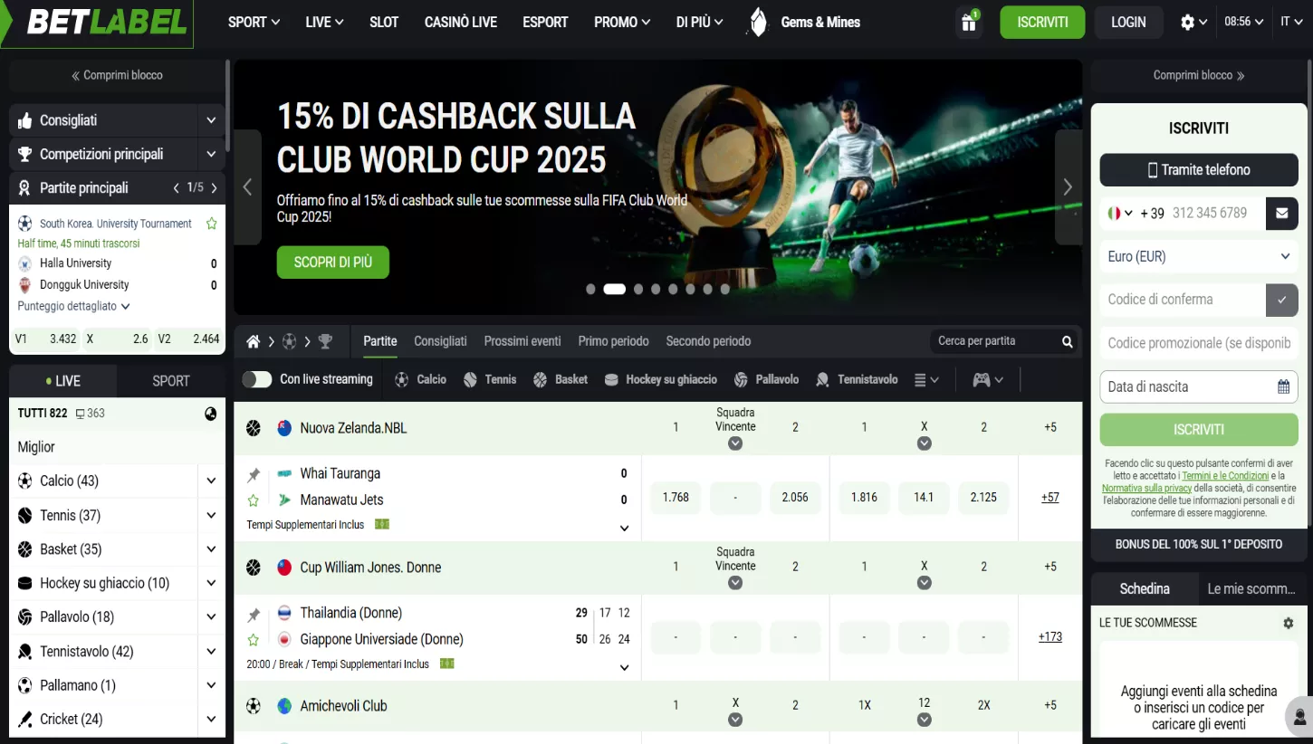 Pagina principale di Betlable Casino