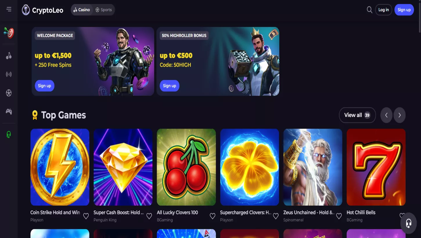 Pagina principale di CruptoLeo Casino