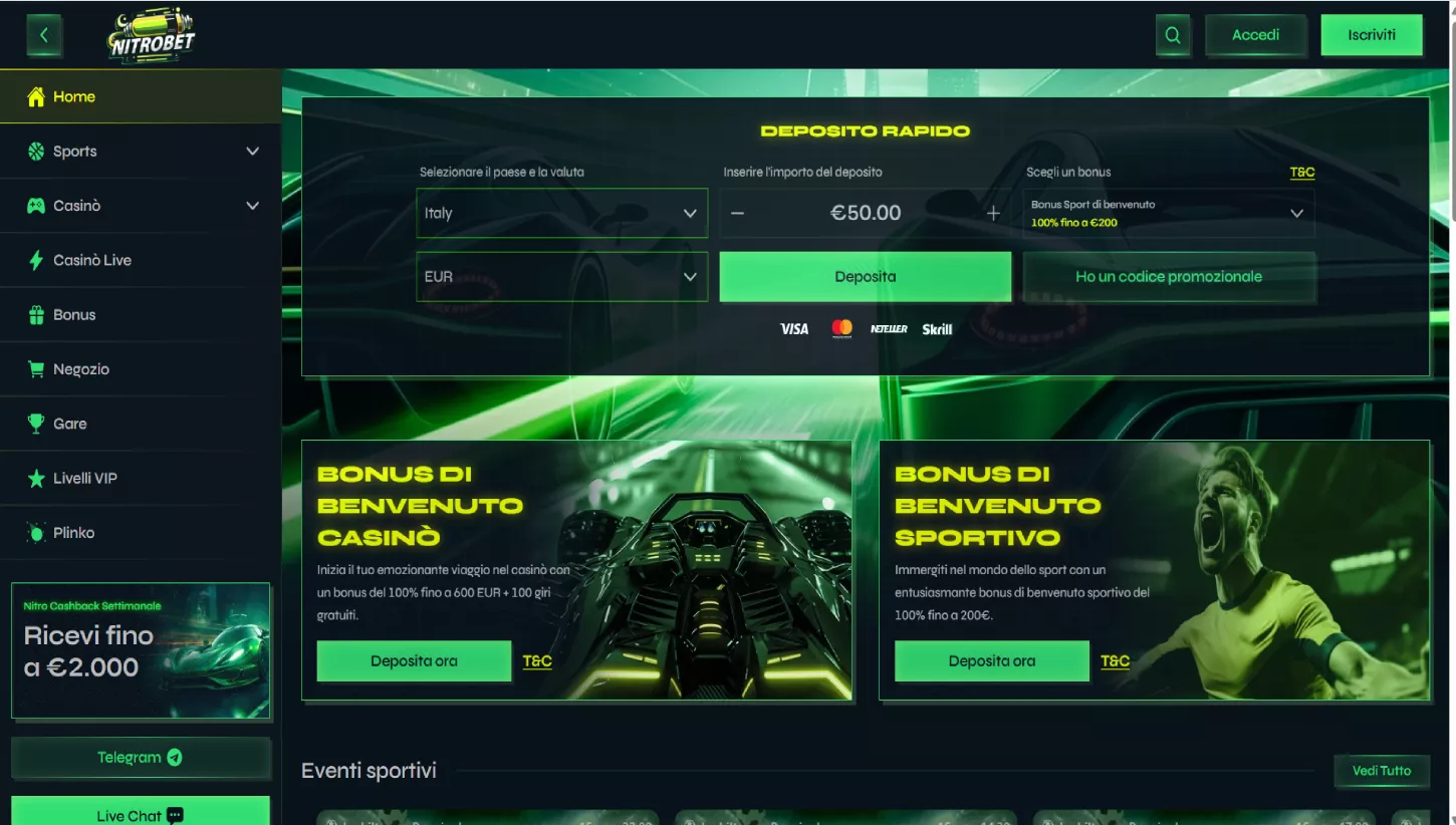 Pagina principale di NitroBet Casino