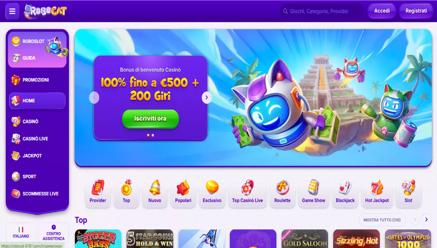 Pagina principale di Robocat Casino