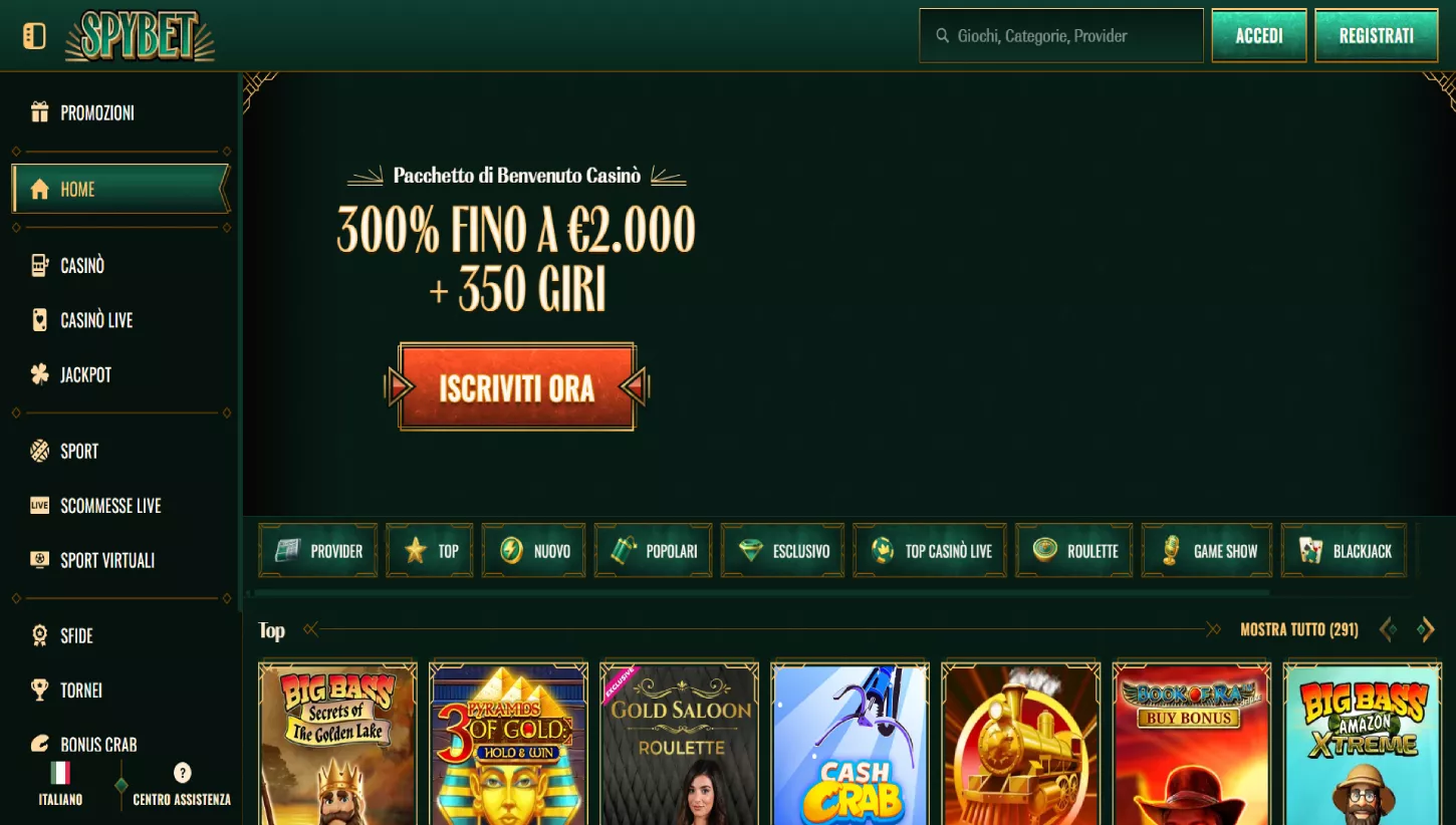 Pagina principale di Spybet Casino