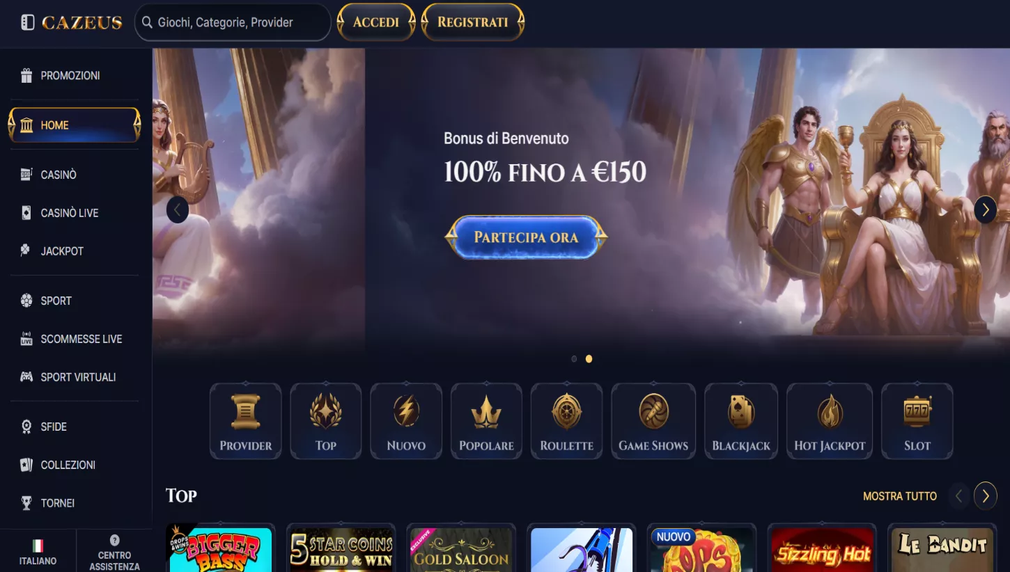 Pagina principale di Cazeus Casino