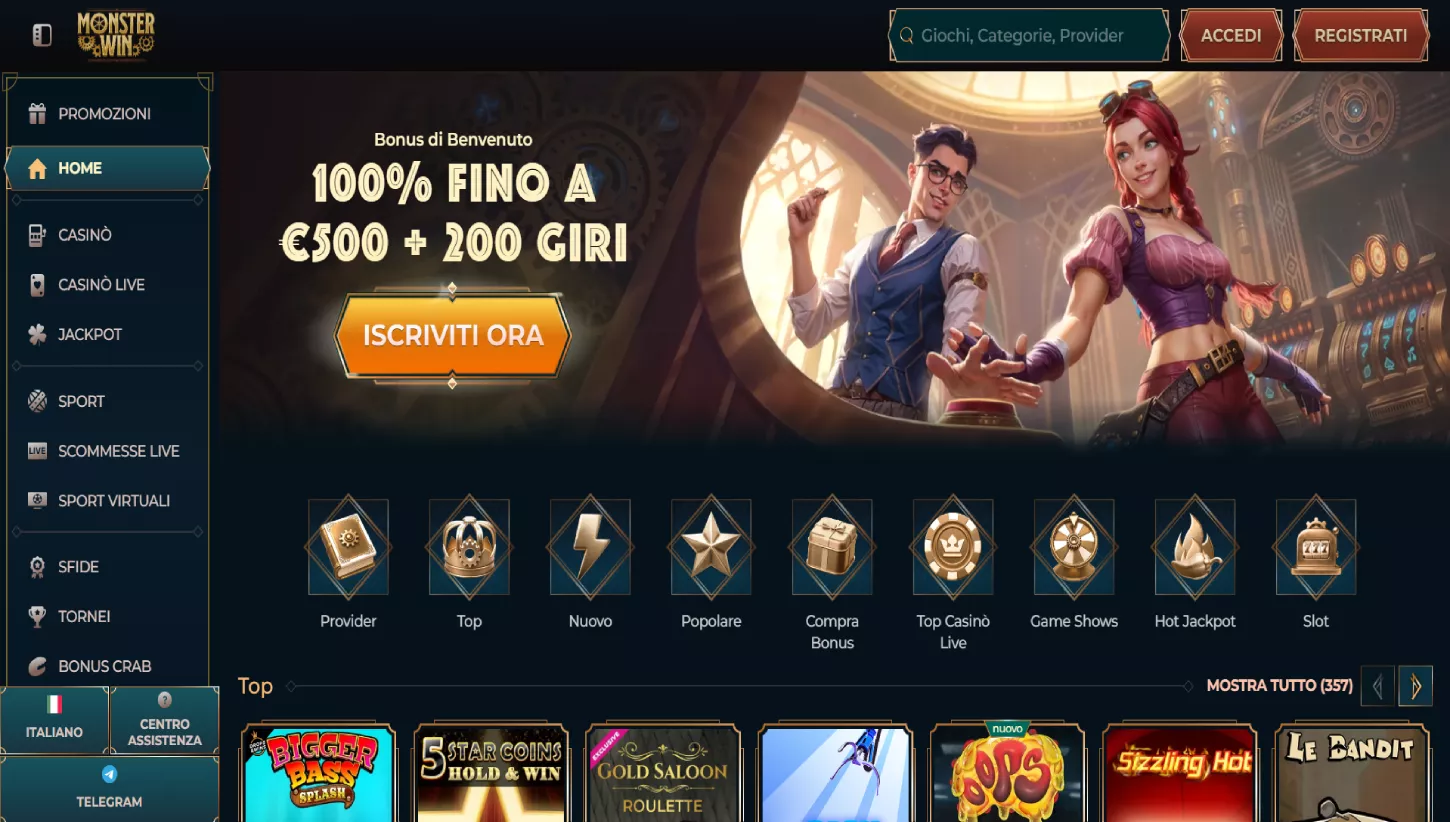 Pagina principale di Monsterwin Casino
